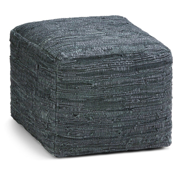 English Elm Fredrik Handcrafted Square Pouf In Dark Grey Leather - Versatile Seating & Stylish Accent For Any Room B136P159288