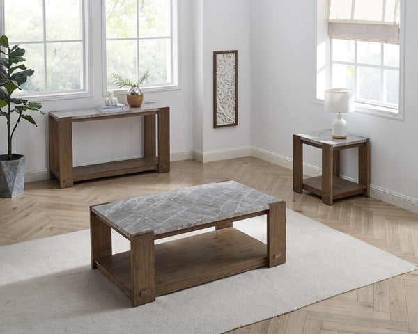 English Elm Steve Silver - Libby 3-Piece Table Set with Sintered Stone Tops, Distressed Wood & Exposed Tenon Details, Brown B081S00419