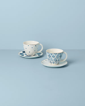 Lenox Blue Bay 4-Piece Teacup & Saucer Set White, WHITE PORCELAIN 893810