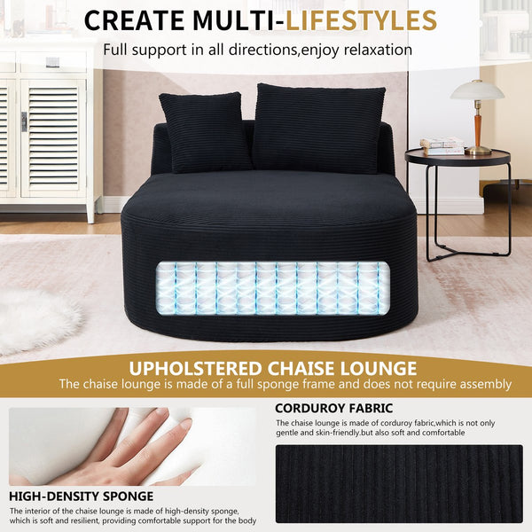 English Elm 67.5''chaise Lounge Oversized Corduroy Sleeper Sofa with Deep Seat and Two Pillows Black W1803P409160
