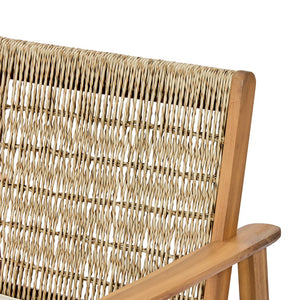 English Elm 7 Piece Outdoor Acacia Wood Dining Set Wicker Slatted Table Cushioned Patio Chairs Beige,Light Teak N768P374497L_6_N768P374498L
