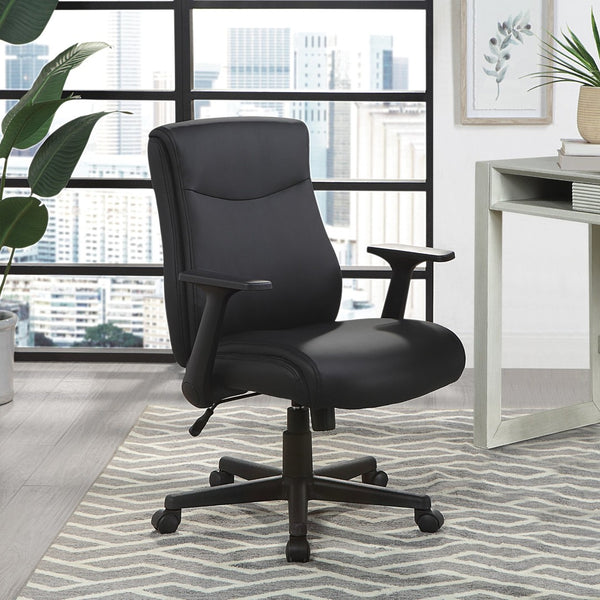 OSP Home Furnishings Mid Back Faux Leather Manager Chair with Lumbar Support and Pneumatic Height Adjust Black FL91201-U6