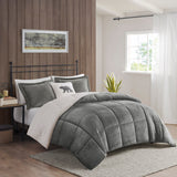 Woolrich Alton Lodge/Cabin Plush to Sherpa Down Alternative Comforter Set WR10-2888 Charcoal/Ivory