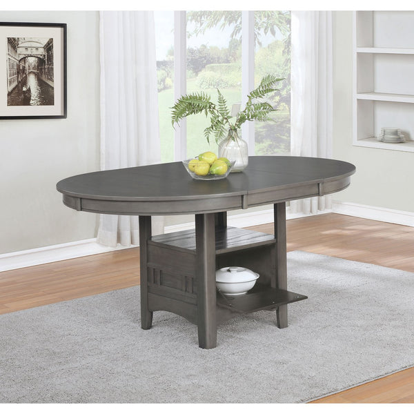 English Elm Lavon Oval Dining Table with Extension Leaf & Built-In Storage in Medium Grey — Elegant, Versatile Design B062P344903