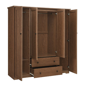 English Elm 4 Door Wardrobe Armoire Closet with 2 Drawers Rustic Pine & MDF Storage Cabinet with Shelves and Hanging Space Brown N7090001842D