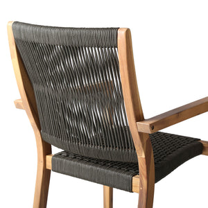 English Elm Rivani Eucalyptus Wood Outdoor Dining Chairs Set of 2 — Teak Finish, Charcoal Rope, Tall Back Comfort B2736P354401