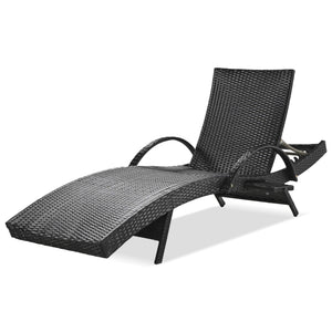 English Elm K&K 80" Outdoor Wicker Chaise Lounge Set of 2 with 2000H UV Wicker, Pull-Out Side Table, 4-Position Recliner Black WF321204AAB