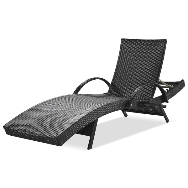 English Elm K&K 80" Outdoor Wicker Chaise Lounge Set of 2 with 2000H UV Wicker, Pull-Out Side Table, 4-Position Recliner Black WF321204AAB
