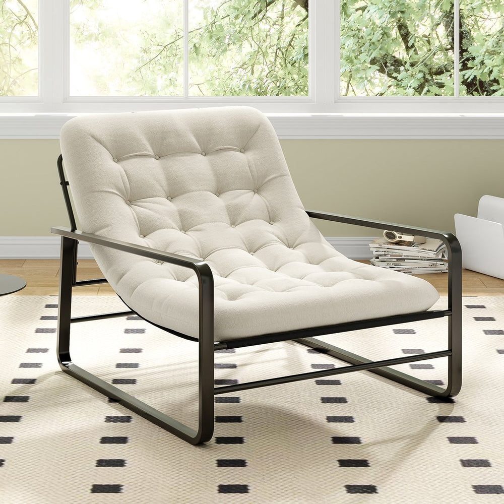 English Elm Accent Chair Sherpa Boucle Upholstered Seat for Reading Nook or Living Room Decor Beige T3623P411772