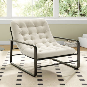 English Elm Accent Chair Sherpa Boucle Upholstered Seat for Reading Nook or Living Room Decor Beige T3623P411772