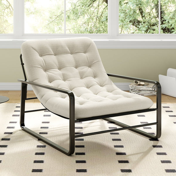 English Elm Accent Chair Sherpa Boucle Upholstered Seat for Reading Nook or Living Room Decor Beige T3623P411772