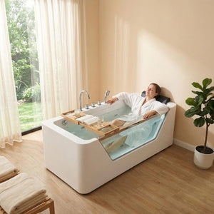 English Elm 67" Whirlpool Soaking Tub with Tempered Glass Apron Chromatherapy Jets Acrylic Spa W3605P400539