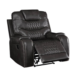English Elm Braylon Magnetite PU Leather Manual Recliner Sofa with Diamond-Tufted Detail, Nailhead Trim, Cupholder and Storage Brown 42 L x 32 W x 33 H B2726P250937