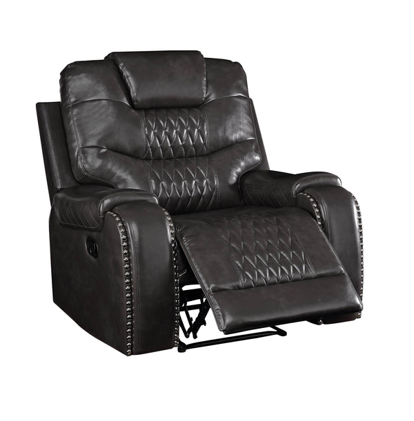 English Elm Braylon Magnetite PU Leather Manual Recliner Sofa with Diamond-Tufted Detail, Nailhead Trim, Cupholder and Storage Brown 42 L x 32 W x 33 H B2726P250937