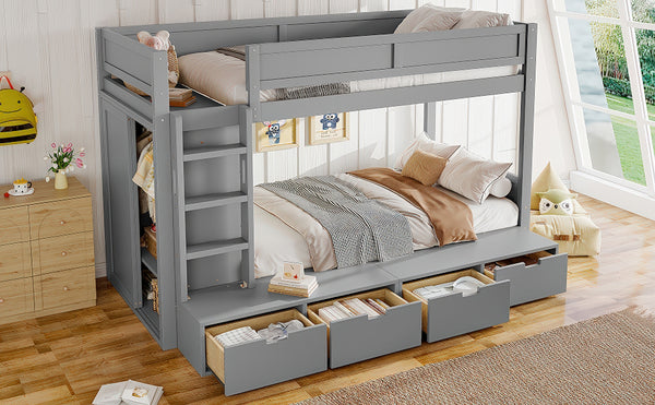 English Elm Twin Triple Bunk Bed Metal L-shaped Frame Sleeps Three Kids White Finish W1580S00474