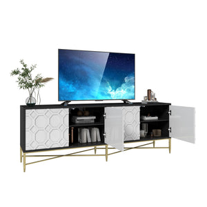 English Elm Modern Black+White Scottie Dogs 4-Door TV Stand Cabinet with Drawers, MDF, Metal Legs, 50lb Top Capacity T3609P347452