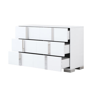 English Elm Elegant Mirrored Modern Dresser with 6 Drawers, White MDF & Metal Frame, Space-Saving Stylish Storage Solution WF319354AAK