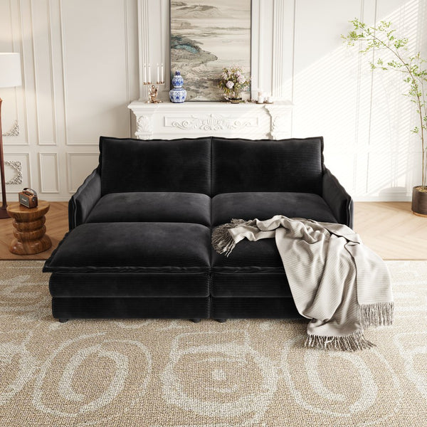 English Elm Corduroy 2-Seater Cloud Sofa With Movable Footrests – Oversized Comfort For Living Rooms & More! W834S00439