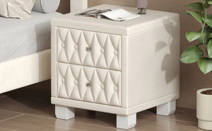 English Elm Elegant Velvet Upholstered Nightstand with Crystal Knobs Tufted Glam Bedside Storage Beige N733P210398A