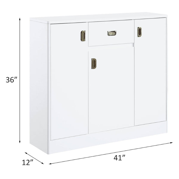 English Elm White High Gloss 3-Door Storage Server With Drawer – Modern Organization For Bedroom Or Living Area B062P209325-GIGA