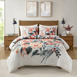 Madison Park Dahlia Mid-Century 3 Piece Floral Cotton Duvet Cover Set MP12-8358 Peach/Off-White