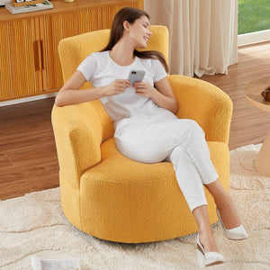 English Elm 360° Swivel Chair - Cozy Upholstered Accent Barrel Chair With Adjustable Headrest For Home & Office N719P272676L