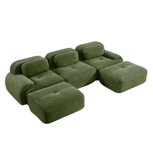 English Elm U-shaped Modular Sectional Corduroy Sofa with Wide Armrests for Living Room Comfort Olive Green W714S01259