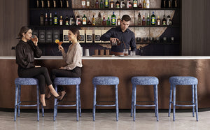 English Elm Backless Blue Fabric Upholstered Counter Stools Set of Two with Padded Seat Footrest Light Blue W5096P400664