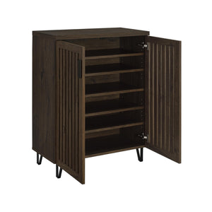 English Elm 2-door Entryway Shoe Cabinet with Slatted Doors Smoked Laminate Finish and Metal Legs Oak,Smoke B016P473427