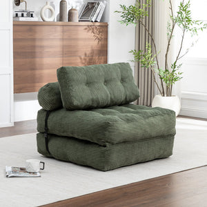 English Elm Folding Floor Sofa Bed Convertible Sleeper Chair with Shredded Foam Corded Fabric Green W2200P442796