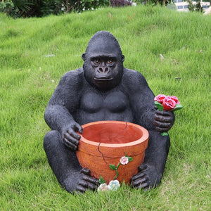 English Elm Outdoor Chimpanzee Resin Garden Statue with Built-in Planter for Patio Decor W5398P455473