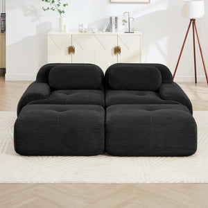 English Elm 2-seat Modular Corduroy Sofa Ergonomic Curved Design with Resilient Cushioning for Living Rooms Black W714S01274