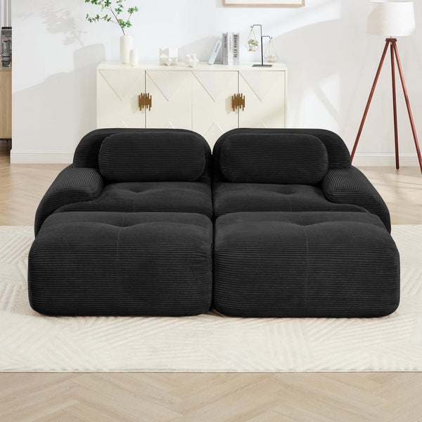 English Elm 2-seat Modular Corduroy Sofa Ergonomic Curved Design with Resilient Cushioning for Living Rooms Black W714S01274