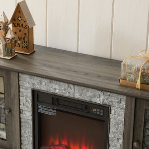 English Elm 58" Modern TV Stand with 18" Electric Fireplace, Faux Stone Mantel, Ample Storage & Cable Management for Living Room Comfort and Style Grey W2275S00027