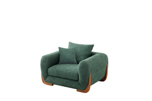 English Elm Upholstery Sherpa Tweed Armchair with Oak Legs for Living Room - Deep 27.5" Lounge Seat, Removable Cushion Green W2817P331378