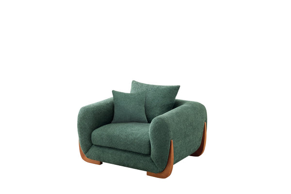 English Elm Upholstery Sherpa Tweed Armchair with Oak Legs for Living Room - Deep 27.5" Lounge Seat, Removable Cushion Green W2817P331378