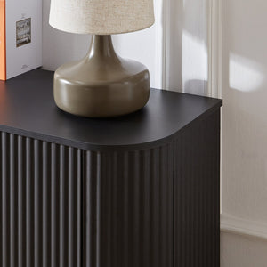 English Elm Sideboard Wave Front Buffet Cabinet with Push Open Doors and Matte Black Finish W1162P323741