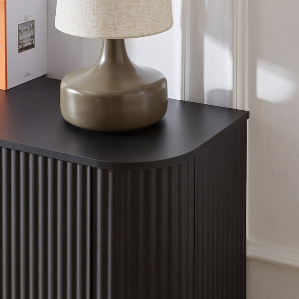 English Elm Sideboard Wave Front Buffet Cabinet with Push Open Doors and Matte Black Finish W1162P323741