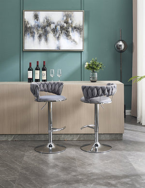 English Elm Set of 2 Velvet Bar Stools with Chrome Base Swivel Height Adjustment Plush Cushion Modern Comfort Grey W1249P247730