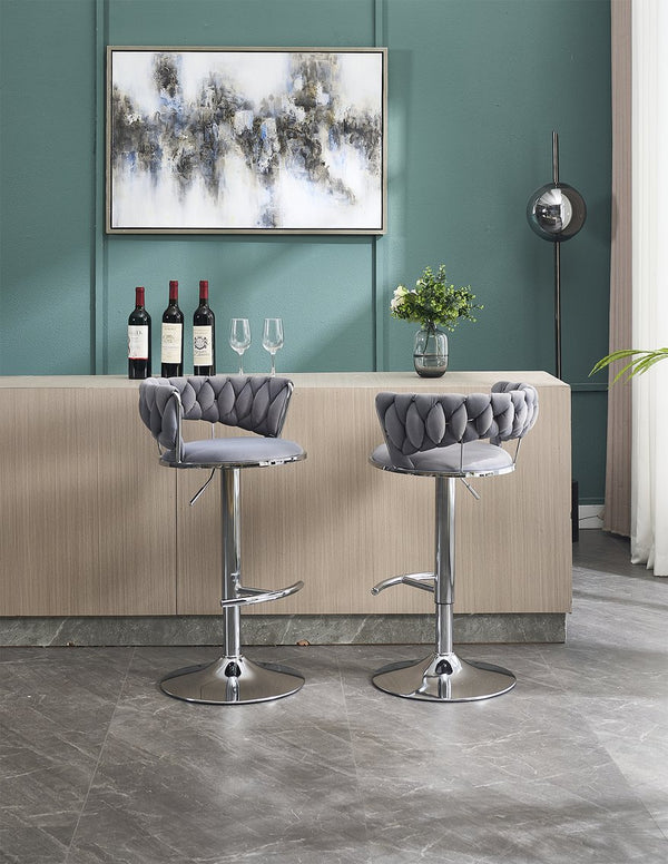 English Elm Set of 2 Velvet Bar Stools with Chrome Base Swivel Height Adjustment Plush Cushion Modern Comfort Grey W1249P247730