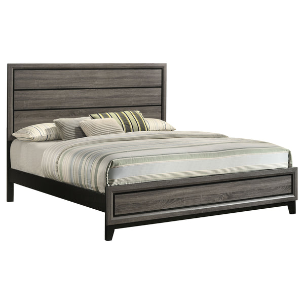 English Elm Carina Rustic Grey Oak Eastern King Panel Bed with Smoky Weathered Finish, Modern Paneled Design B062S00945