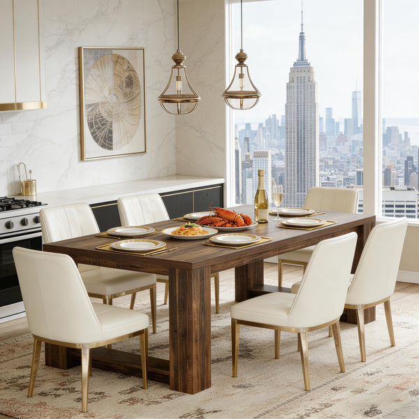 English Elm Extra Long Gray Wood Grain Dining Table Seats Eight Modern Engineered Top T3971P458018