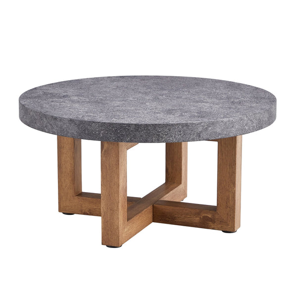 English Elm Modern Gray Texture MDF Round Coffee Table 31.4" – Retro Cross-Leg Design, Thick Top, Sturdy, Sleek Decor W1151P209822