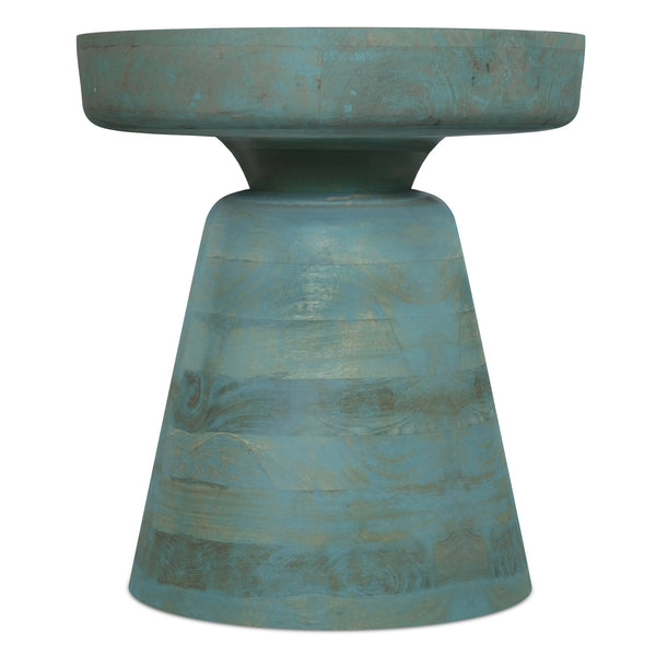 English Elm Robbie Solid Mango Wood Round Accent Table Sculptural Boho Side for Living Room Teal B136P420293