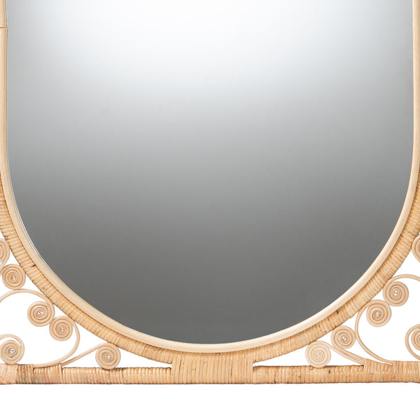 English Elm Modern Rattan Oval Wall Mirror Handcrafted Bohemian Decor for Entryways and Living Rooms B2750P420399