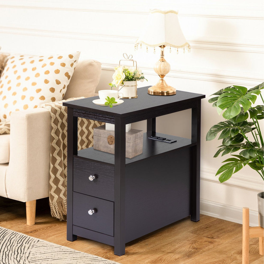 English Elm Transitional Espresso Nightstand with USB Charging, 2-Drawer Wooden Bedside Table, Sturdy Storage (24"H) W2181P357595