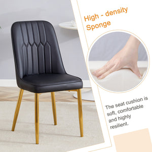 English Elm Table and Chair Set Marble Glass Top Gold Legs Black Pu Seats Modern Dining W1151S04650