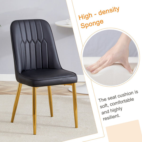 English Elm Table and Chair Set Marble Glass Top Gold Legs Black Pu Seats Modern Dining W1151S04650