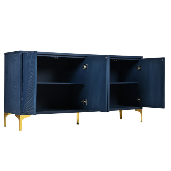 English Elm Modern 4-door Sideboard with Carved Surface, Adjustable Shelves, Spacious Storage for Entryway & Living Room W2696P280000