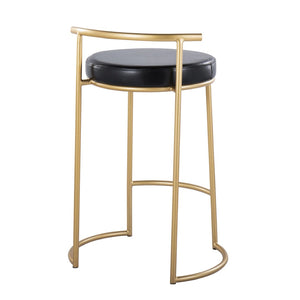 English Elm Round Fuji 26" Counter Stools Set Of 2 - Glamorous Gold Metal Frame With Plush Black Faux Leather Seat B202P222105-GIGA